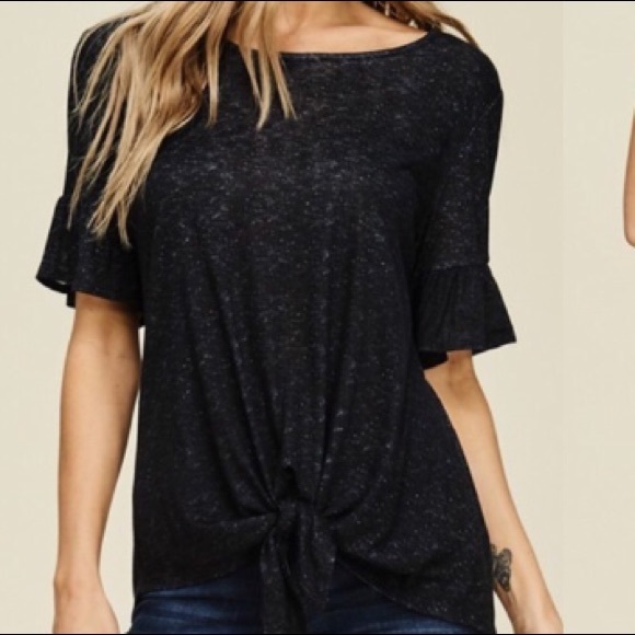 Women's Novelty Weave Ruffle Sleeves Tie Front Top